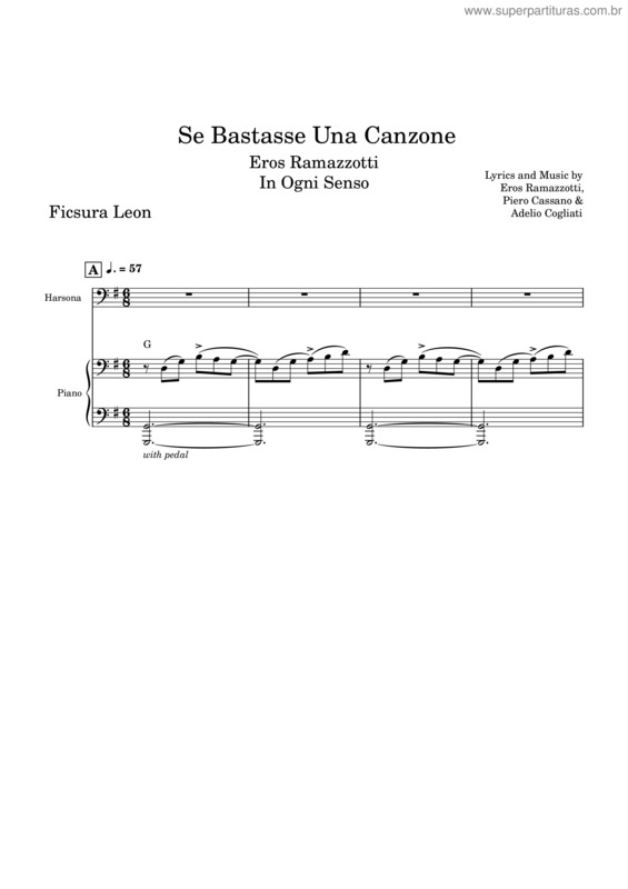 Partitura da música Se Bastasse Una Canzone – Eros Ramazzotti Se Bastasse Una Canzone __ Eros Ramazzotti