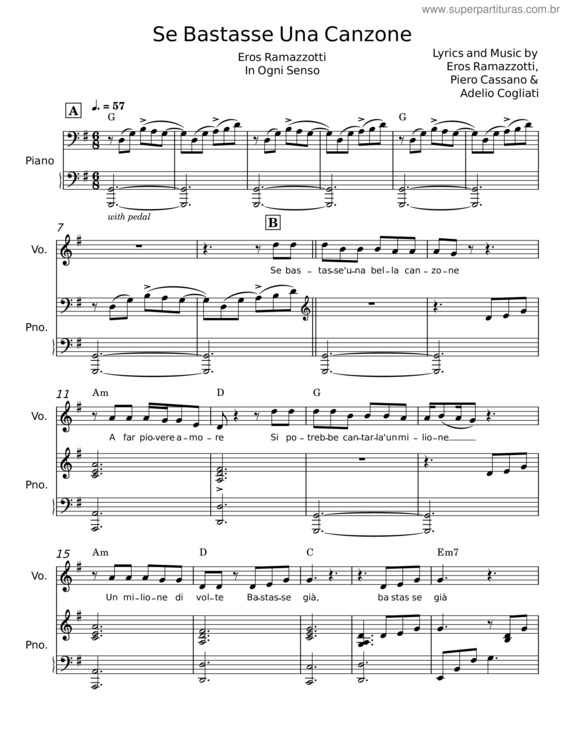 Partitura da música Se Bastasse Una Canzone – Eros Ramazzotti v.2