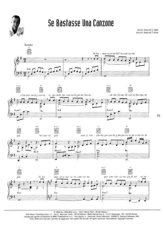 Partitura da música Se Bastasse Una Canzone v.2