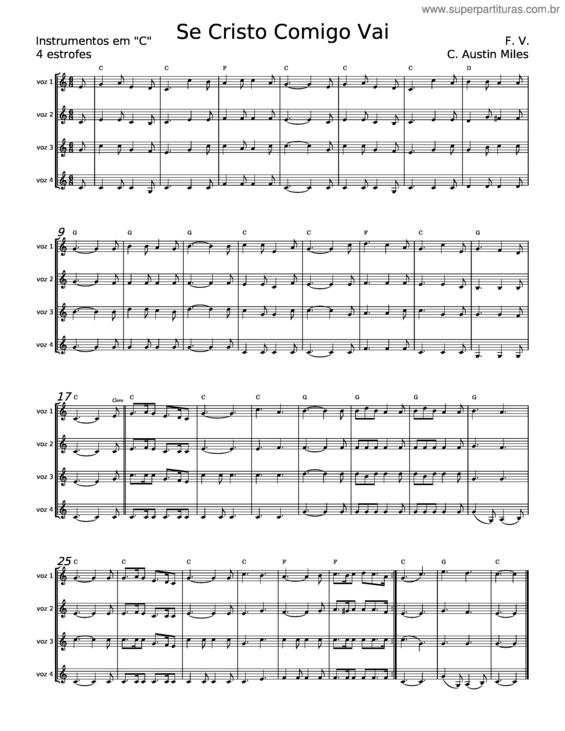 Partitura da música Se Cristo Comigo Vai – C. Austin Miles