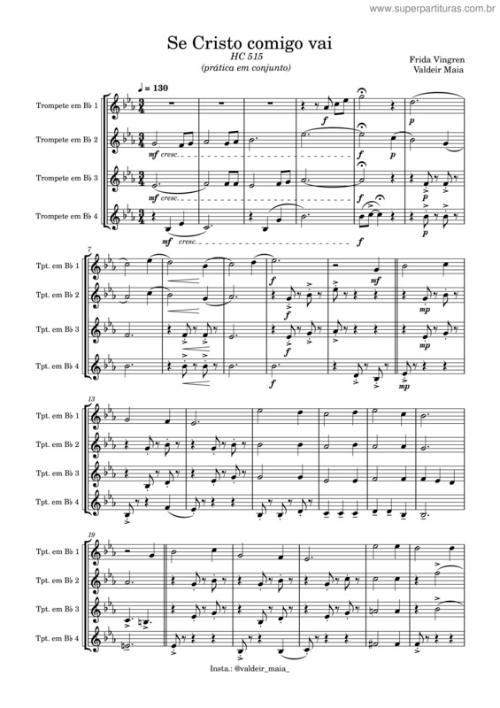 Partitura da música Se Cristo Comigo Vai – Frida Vingren Se Cristo Comigo Vai – 515 Prática Em Conjunto