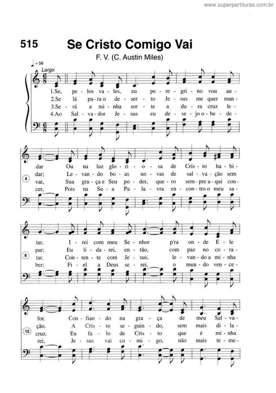 Partitura da música Se Cristo Comigo Vai