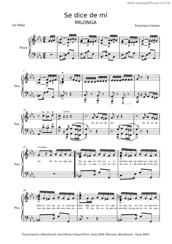 Partitura da música Se Dice De Mi – Francisco Canaro v.2