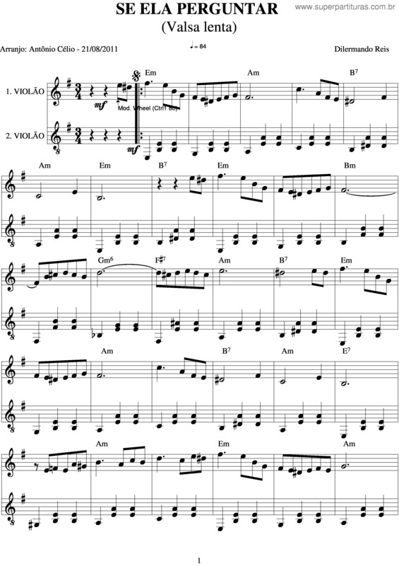 Partitura da música Se Ela Perguntar v.3