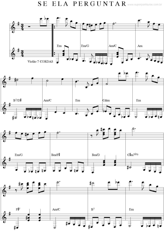 Partitura da música Se Ela Perguntar