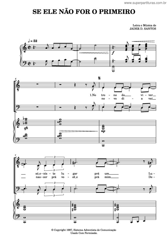 Partitura da música Se Ele Não For O Primeiro – Jader Dornelles Santos