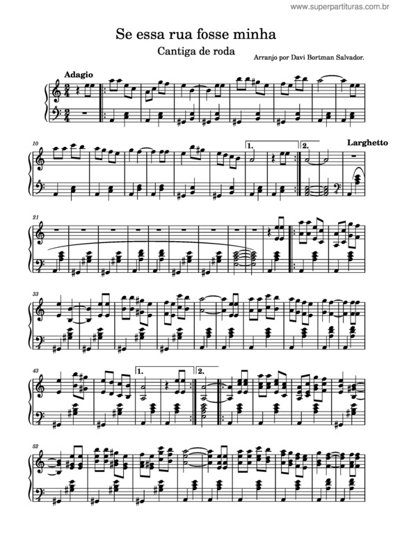 Partitura da música Se Essa Rua Fosse Minha – Arranjo Por Davi Bortman Salvador.
