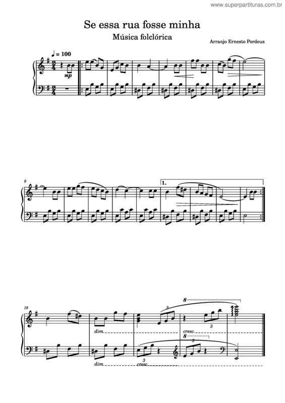 Partitura da música Se Essa Rua Fosse Minha – Cantiga De Roda
