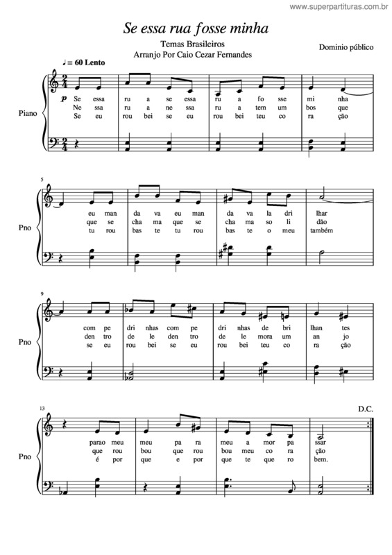 Partitura da música Se Essa Rua Fosse Minha–  Escravos De Jó–  O Cravo E A Rosa – Xô Passarinho