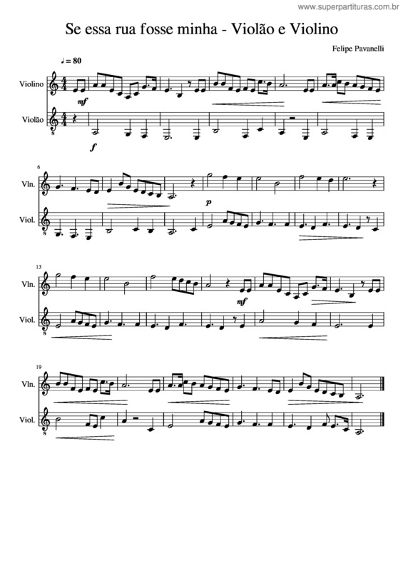 Partitura da música Se Essa Rua Fosse Minha – Violão E Violino