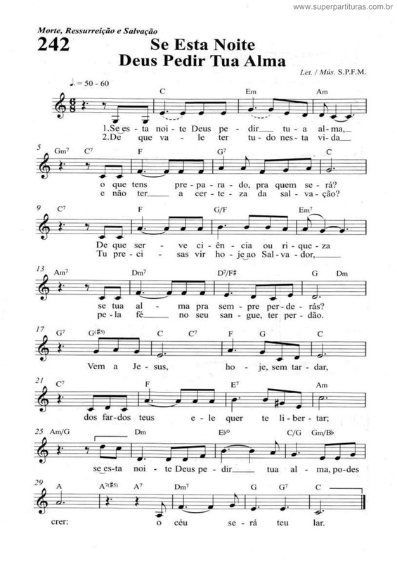 Partitura da música Se Esta Noite Deus Pedir Tua Alma