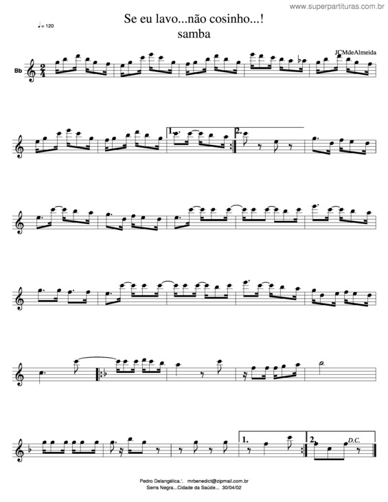 Partitura da música Se Eu Lavo Não Cosinho