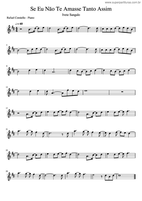 Partitura da música Se Eu Não Te Amasse Tanto Assim – Piano