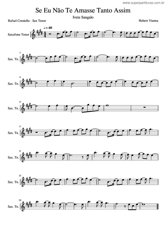 Partitura da música Se Eu Não Te Amasse Tanto Assim – Sax Tenor