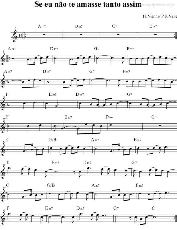 Partitura da música Se Eu Não Te Amasse Tanto Assim