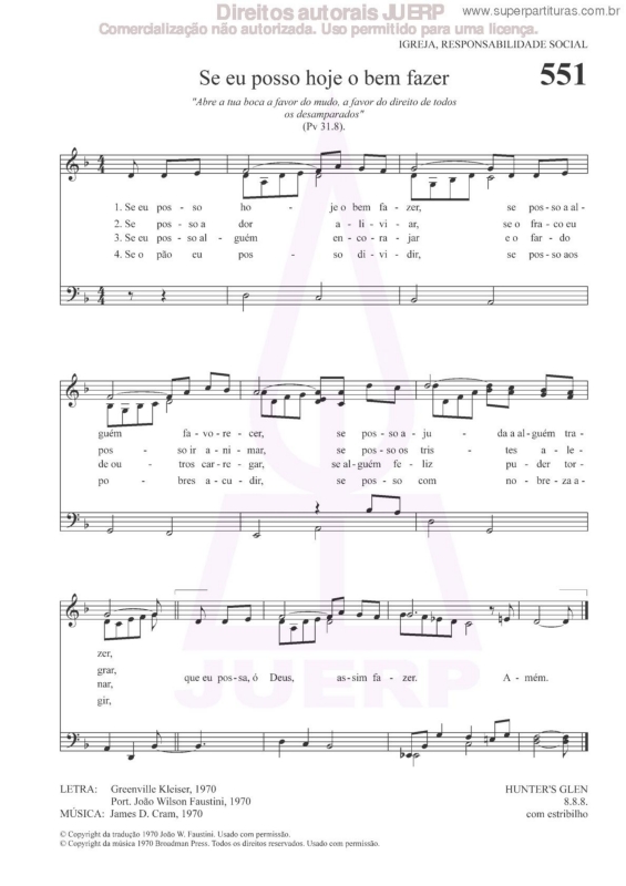 Partitura da música Se Eu Posso Hoje O bem Fazer  - 551 HCC v.2