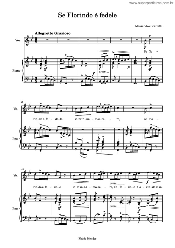 Partitura da música Se Florindo E Fedele – Alessandro Scarlatti