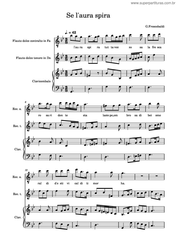 Partitura da música Se L`Aura Spira Tutta Vezzosa, F 7.15 – Girolamo Frescobaldi