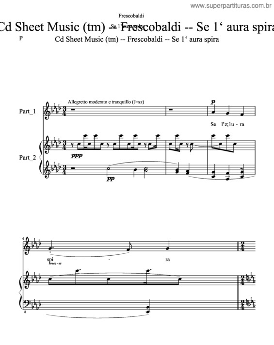 Partitura da música Se L`Aura Spira