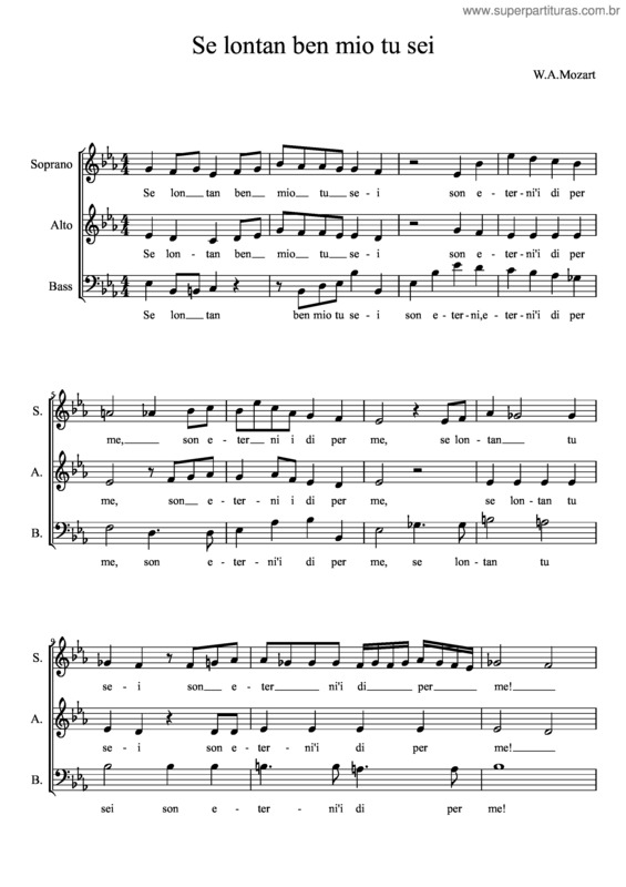 Partitura da música Se Lontan Ben Mio Tu Sei