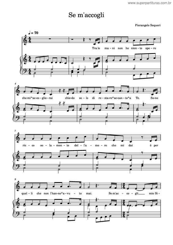 Partitura da música Se M`Accogli – Pierangelo Sequeri
