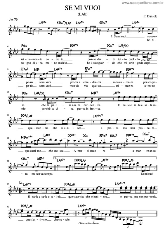 Partitura da música Se Mi Vuoi Lab