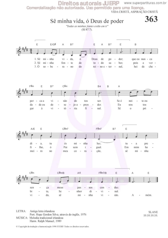 Partitura da música Sê Minha Vida, Ó Deus De Poder - 363 HCC