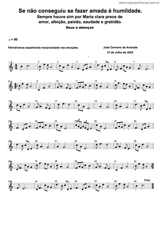 Partitura da música Se Não Conseguiu Se Fazer Amada É Humildade