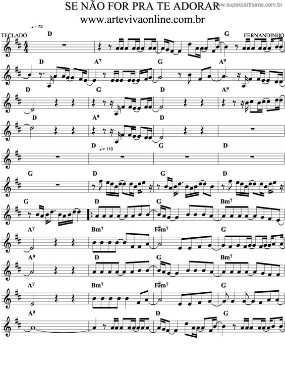 Partitura da música Se Não For Pra Te Adorar v.2