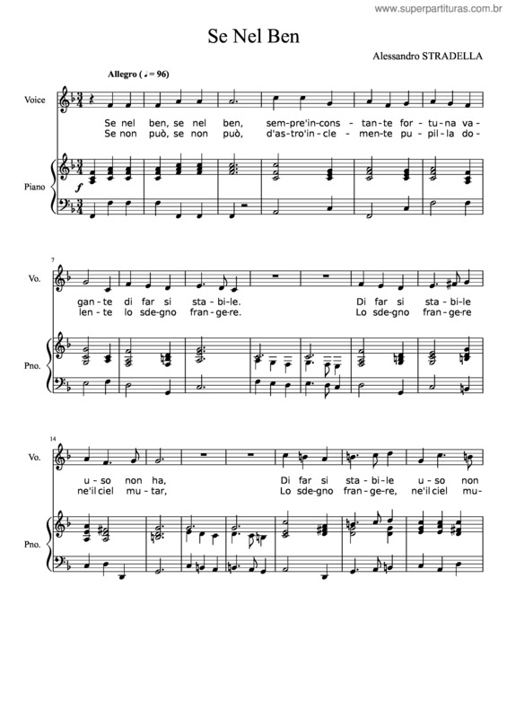 Partitura da música Se Nel Ben