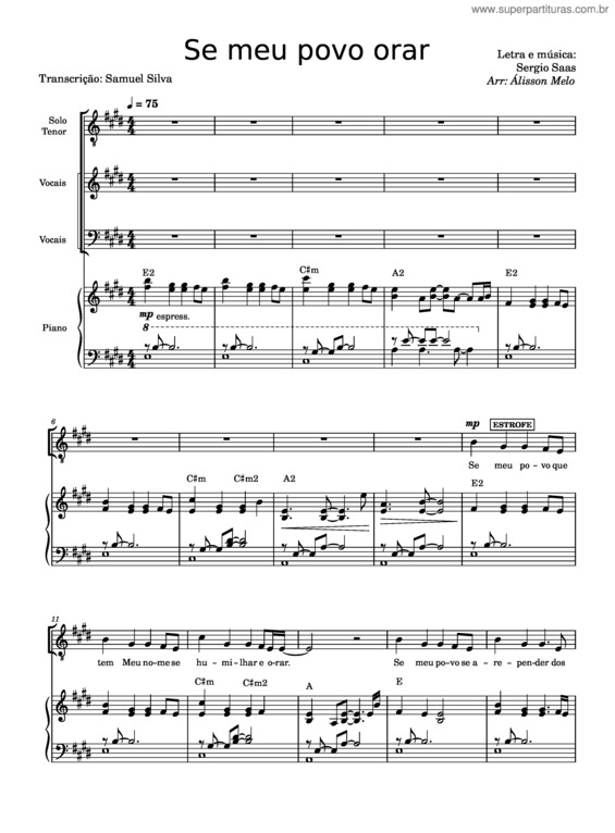 Partitura da música Se O Meu Povo Orar – Expressão Vocal