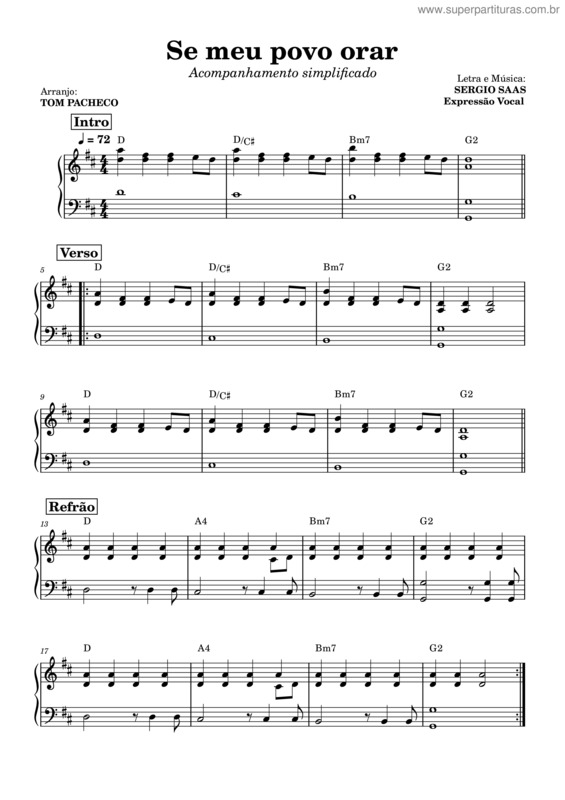 Partitura da música Se O Meu Povo Orar – Sergio Saas; Arr: Álisson Melo Se O Meu Povo Orar – Sergio Saas