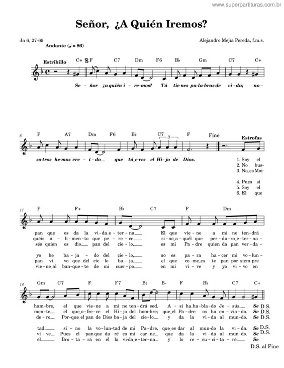 Partitura da música Señor,  ¿A Quién Iremos?
