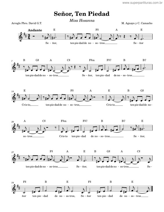 Partitura da música Señor, Ten Piedad – Misa Hosanna–