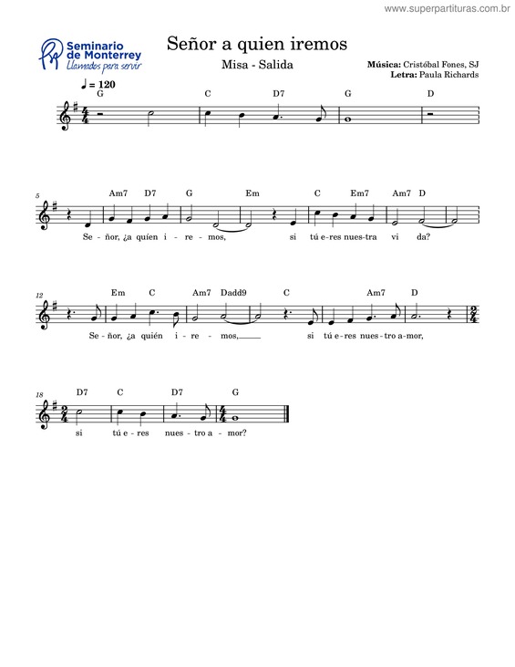 Partitura da música Señor A Quien Iremos – Cristóbal Fones, Sj