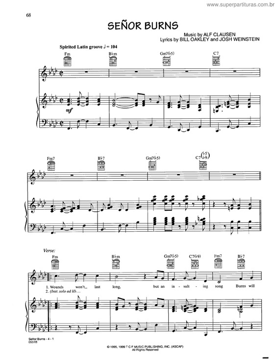 Partitura da música Señor Burns