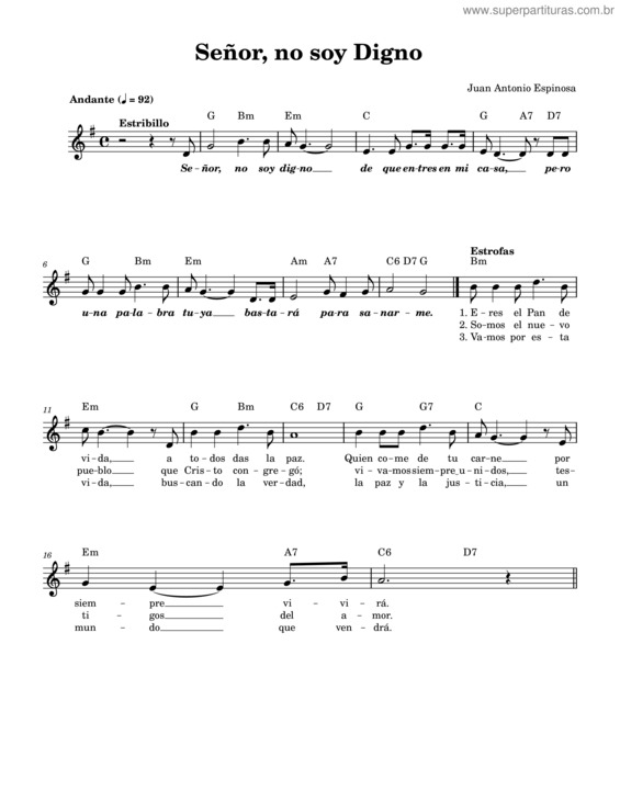 Partitura da música Señor No Soy Digno – Juan Antonio Espinosa