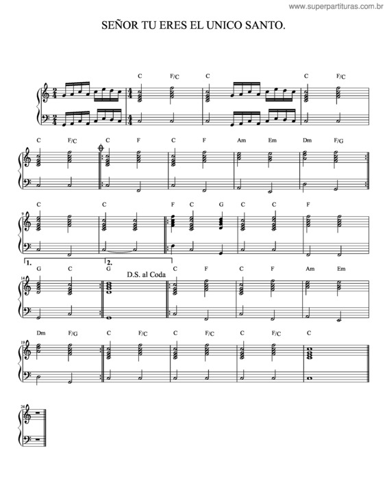 Partitura da música Señor Tu Eres El Unico Santo