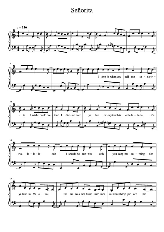 Partitura da música Señorita