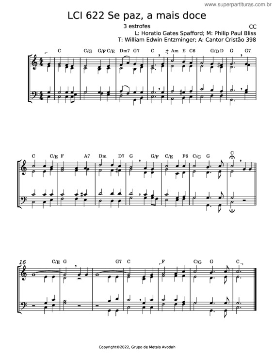 Partitura da música Se Paz, A Mais Doce – Horatio Gates Spafford