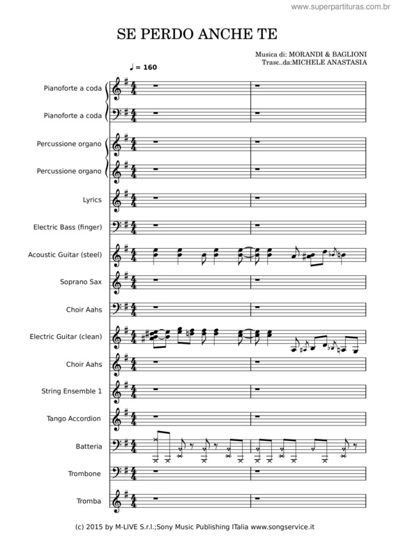 Partitura da música Se Perdo Anche Te Morandi & Baglioni.Musicxml