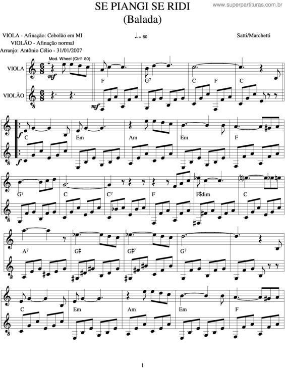 Partitura da música Se Piangi Se Ridi