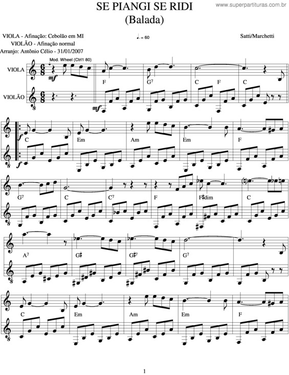 Partitura da música Se Piangi Se Ridi