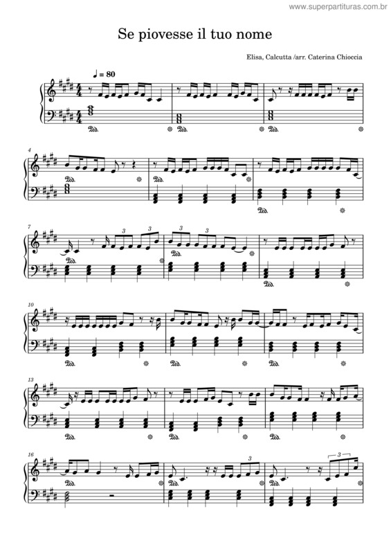 Partitura da música Se Piovesse Il Tuo Nome – Calcutta