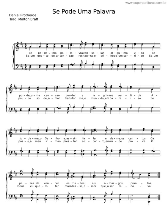 Partitura da música Se Pode Uma Palavra – Daniel Protheroe