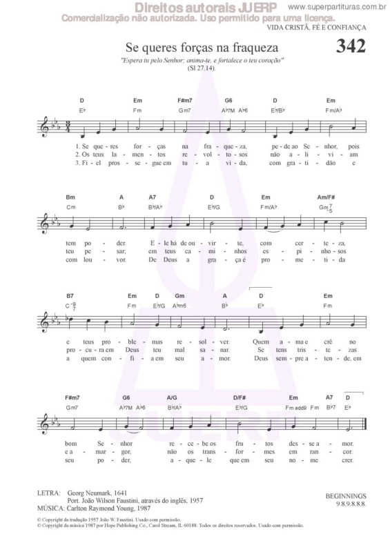 Partitura da música Se Queres Forças Na Fraqueza - 342 HCC