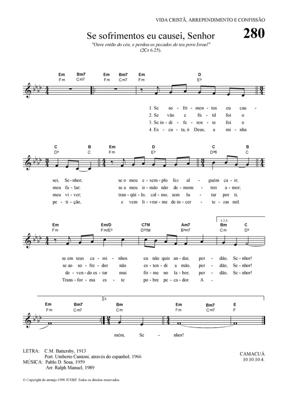Partitura da música Se Sofrimentos Eu Causei Senhor