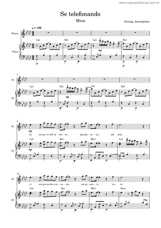 Partitura da música Se Telefonando