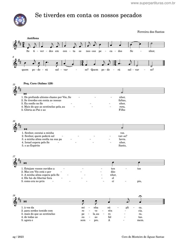 Partitura da música Se Tiverdes Em Conta Os Nossos Pecados – Ferreira Dos Santos