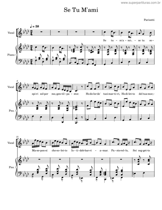 Partitura da música Se Tu M`Ami – Alessandro Parisotti